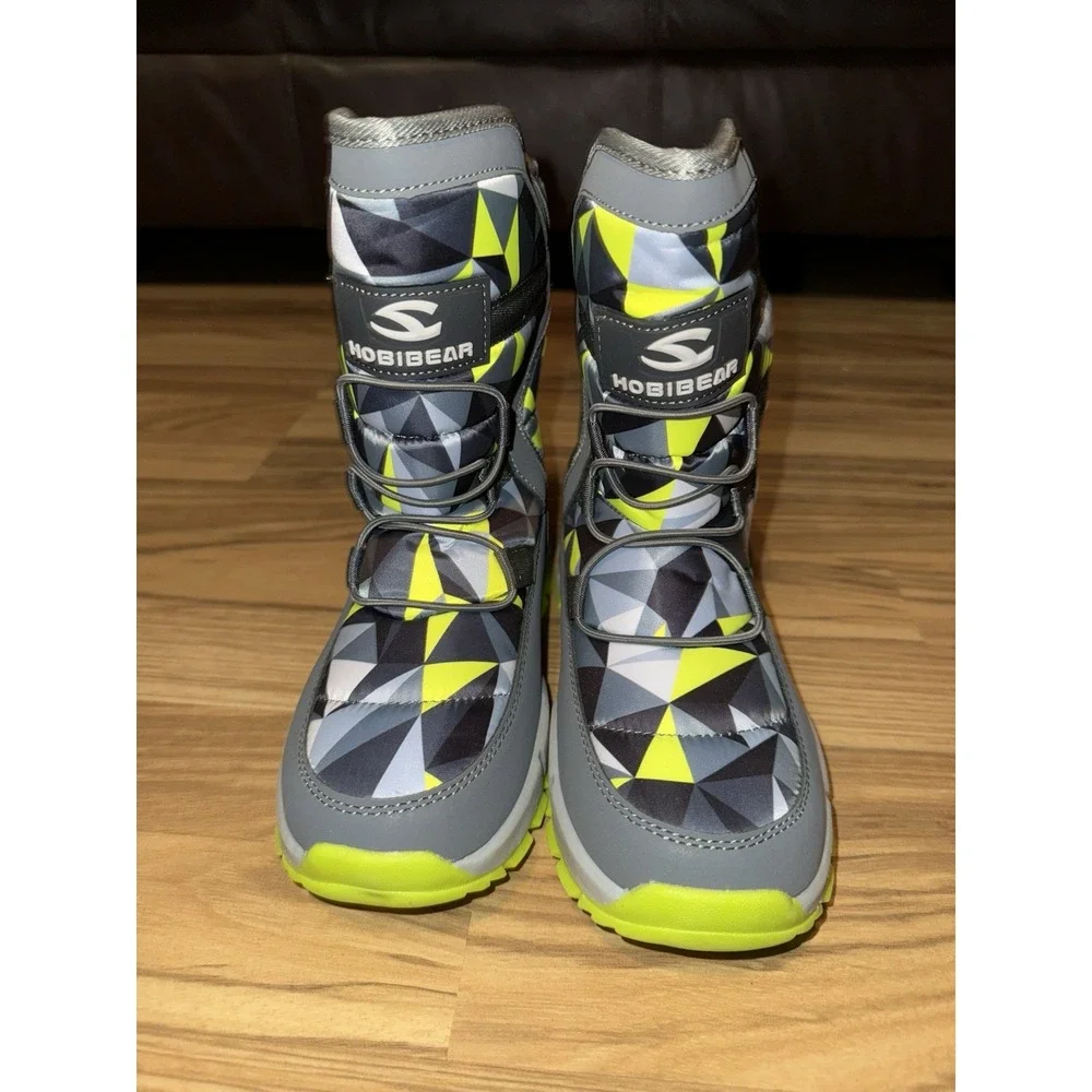 Hobibear Snow Boots NEW Sz 2Y 2 Black‎ Gray Green Winter Skii